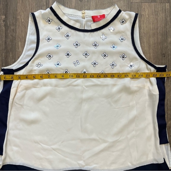 Rena Lange Fashion Show Vintage Silk Cream Blue Sleeveless Floral Embroidered XL - Picture 14 of 17